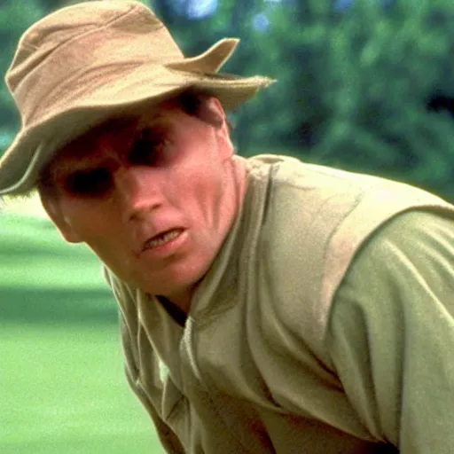 Image similar to Live Action Still of Jerma in Caddyshack, real life, hyperrealistic, ultra realistic, realistic, highly detailed, epic, HD quality, 8k resolution, body and headshot, film still