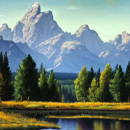 Image similar to Bob Ross painting of Grand Teton mountains —width 1080 —height 1920