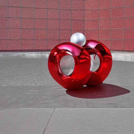 Prompt: chrome spheres on a red cube by jan weenix
