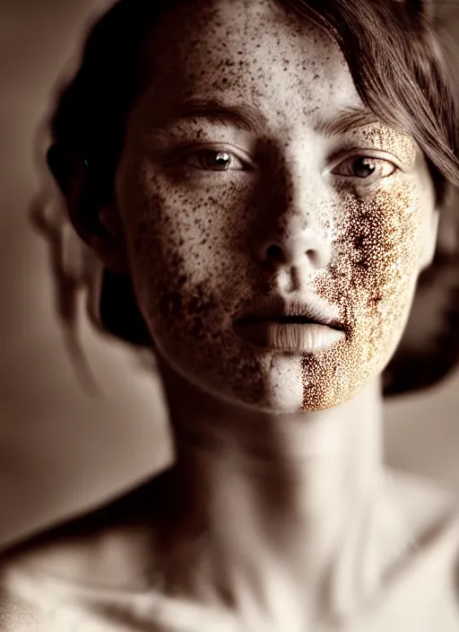 Prompt: portrait of a epically beautiful woman by national geographic, light freckles, cinematic, 8 0 mm,