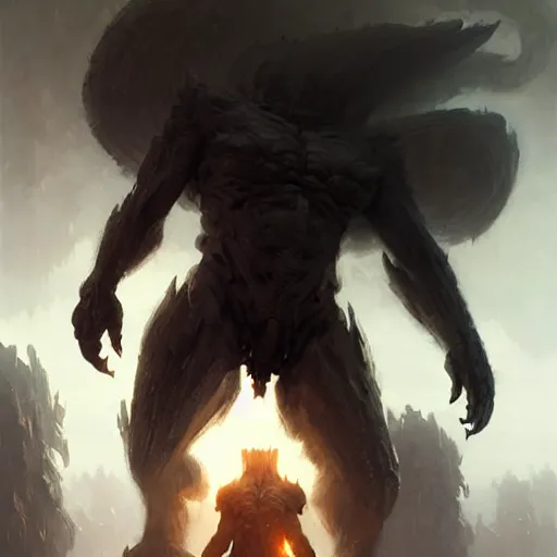 Image similar to giant humanoid monster, sharp focus, illustration, highly detailed, digital painting, concept art, matte, art by ruan jia and wlop and greg rutkowski, masterpiece