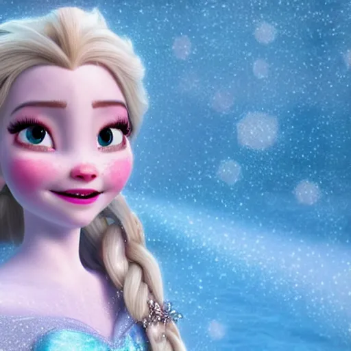 Image similar to belle delphine as elsa in live action disney frozen, 8k resolution, full HD, cinematic lighting, award winning, anatomically correct