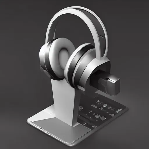 Image similar to headphone stand machine, futuristic, techno, cyberpunk, product design, render, concept, fun, swag