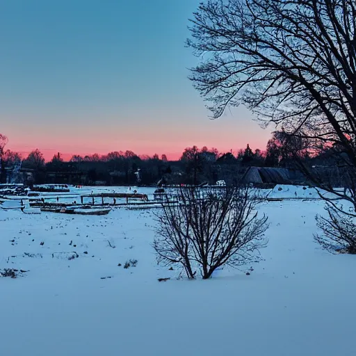 Image similar to small town, winter, dawn