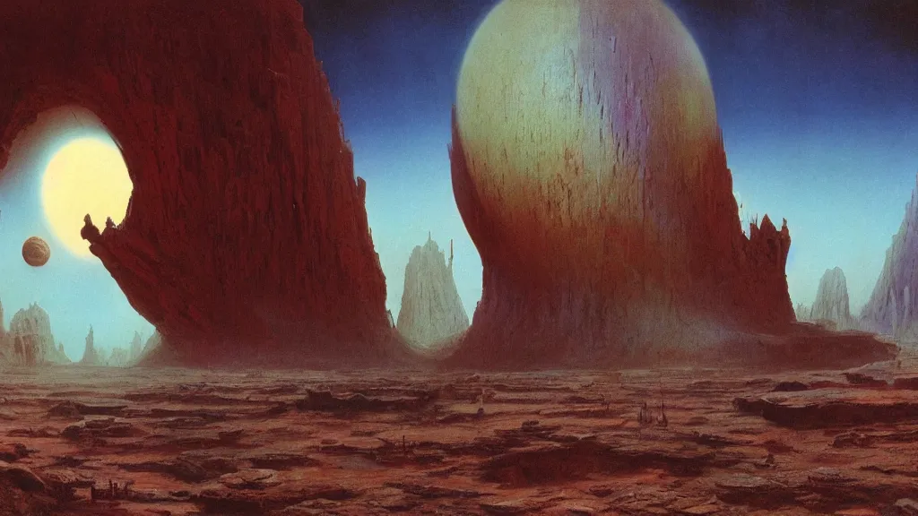 Image similar to otherworldly atmosphere of an evolving alien planet by arthur haas and bruce pennington and john schoenherr, cinematic matte painting