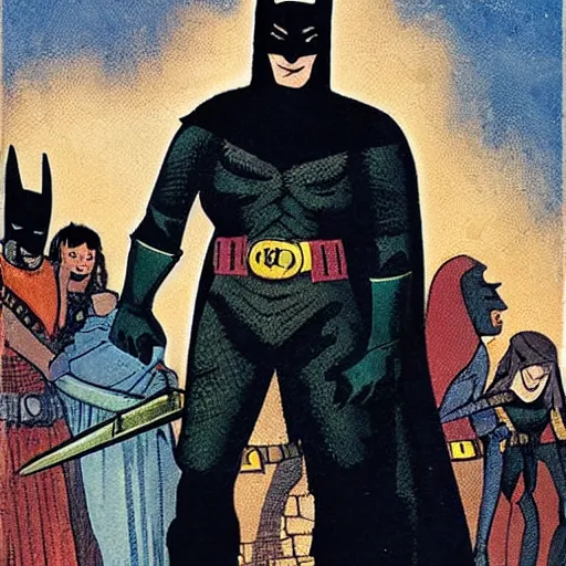 Image similar to medieval batman stopping crime