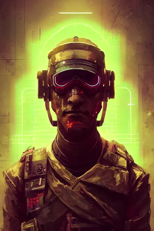 Image similar to soldier from battlefield 1, cyberpunk futuristic neon. decorated with traditional japanese ornaments by ismail inceoglu dragan bibin hans thoma greg rutkowski alexandros pyromallis nekro rene maritte illustrated, perfect face, fine details, realistic shaded, fine - face, pretty face