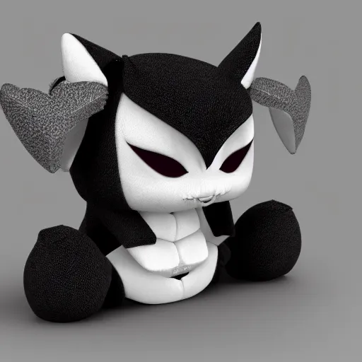 Prompt: cute fumo chibi plush imp, black and white with hearts, soft shadow, vray, asymmetry