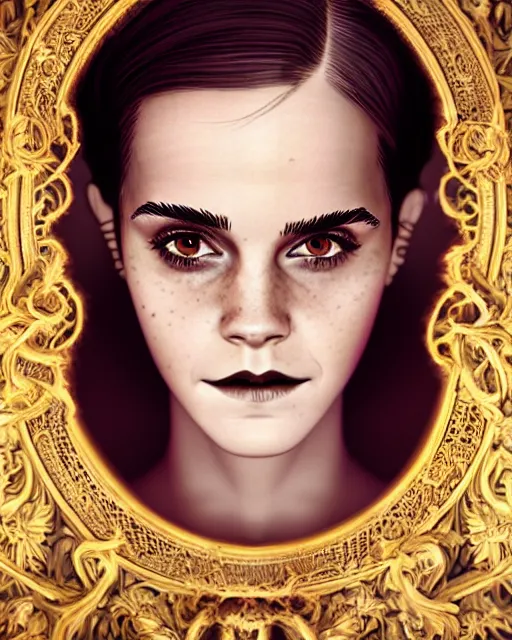 Prompt: full shot portrait painting of very beautiful emma watson as dark evil goddess lace, character design by mark ryden and pixar and hayao miyazaki, unreal 5, daz, hyperrealistic, octane render, cosplay, rpg portrait, dynamic lighting, intricate detail, harvest fall vibrancy, cinematic