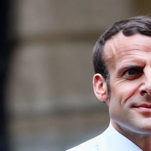 Prompt: Bald Emmanuel Macron shaved his head bald