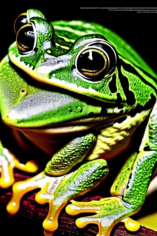 Image similar to extremely beautiful frog, symmetrical, cinematic, elegant, luxury, chrome, real photography, 4 k, ultra hd, national geographic journal cover