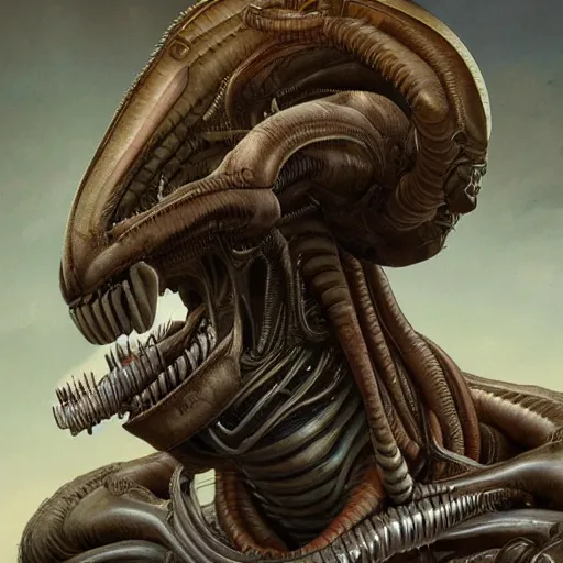 Prompt: Portrait of a xenomorph from alien, intricate, highly detailed, digital painting, artstation, concept art, 8k, smooth, sharp focus, illustration, art by artgerm and greg rutkowski and alphonse mucha