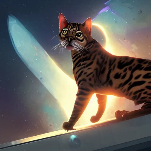 Image similar to Bengal cat in no man's sky digital art in the style of Greg Rutkowski and Craig Mullins, 4k