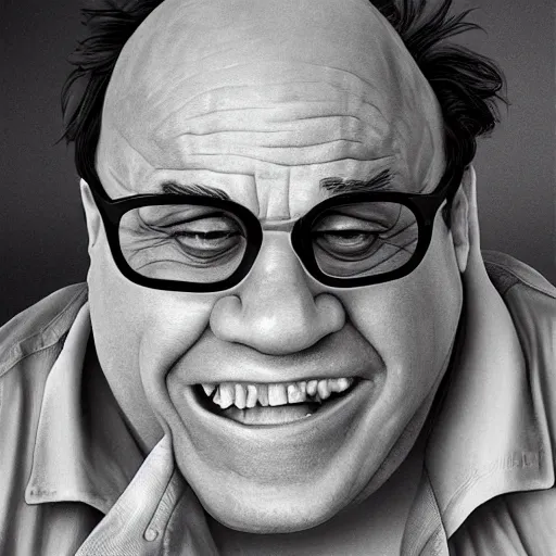 Prompt: danny devito with the physique of a body builder, hyper realistic and ultra detailed face, cinematic, dynamic lighting, photorealistic, refined, intricate, digital art, digital painting, masterpiece, 8k