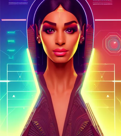 Image similar to symmetry!! egyptian princess of technology, solid cube of light, hard edges, product render retro - futuristic poster scifi, lasers and neon circuits, brown skin gorgeous egyptian princess, intricate, elegant, highly detailed, digital painting, artstation, concept art, smooth, sharp focus, illustration, dreamlike, art by artgerm