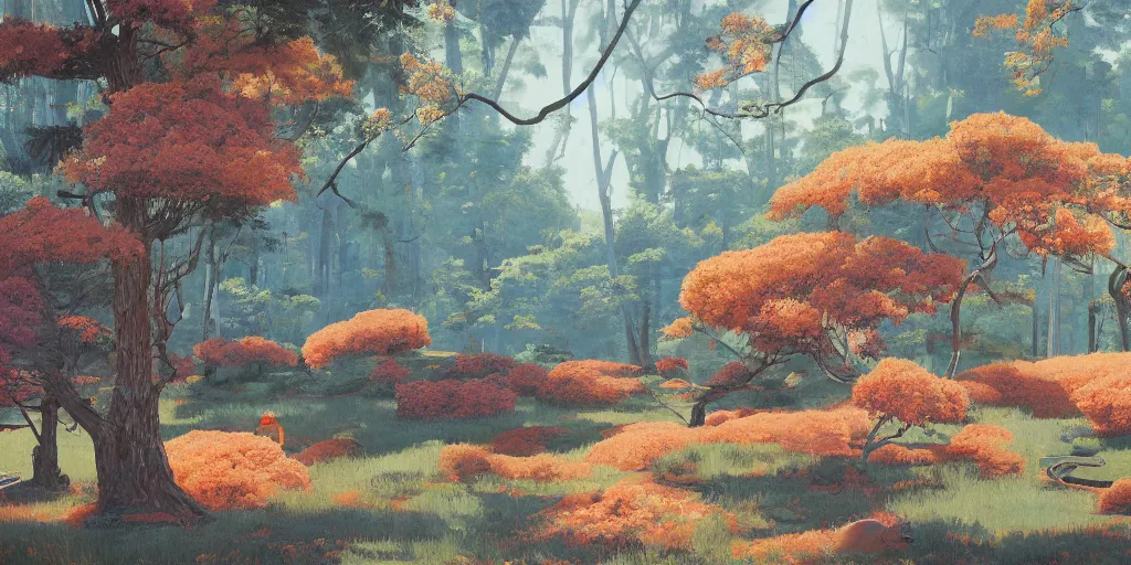 Image similar to landscape painting at noon by james jean and David Schnell painted with big brushstrokes, rendering, redshift, octane