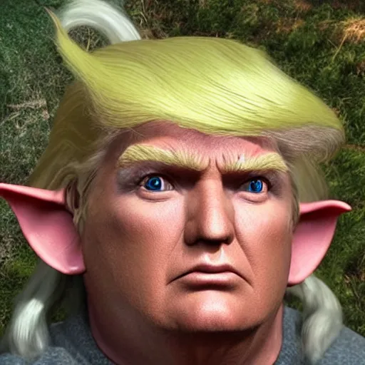 Image similar to a fantasy middle earth elf that looks like donald trump, realistic