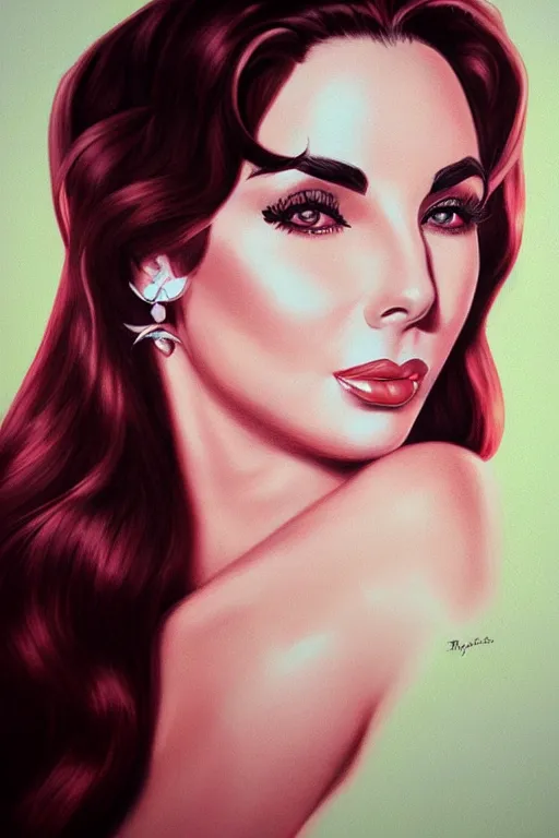 Prompt: portrait of Elizabeth Taylor in the style of Artgerm