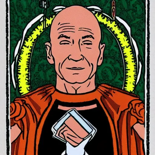 Prompt: tarot card death of Patrick stewart