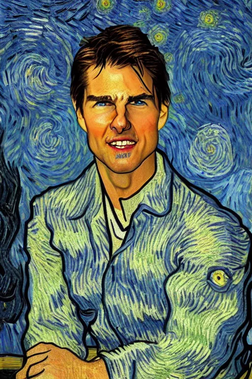 Image similar to Tom Cruise in the style of Van Gogh