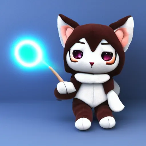 Image similar to cute fumo plush of a magical companion cat who guides the hero on his quest, sidekick, outline glow, promo render, vray