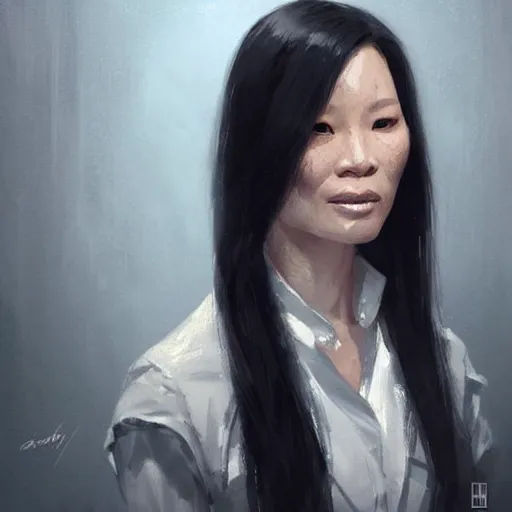 Prompt: “ portrait of lucy liu by greg rutkowski, young, attractive, highly detailed portrait, scifi, digital painting, artstation, concept art, smooth, sharp foccus ilustration, artstation hq ”