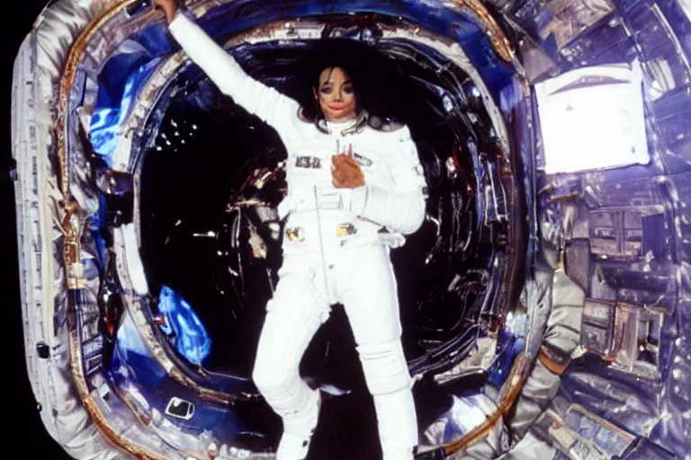 Image similar to michael jackson in space wearing space suite eyes closed