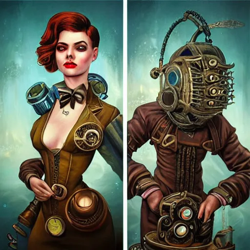 Image similar to Underwater Steampunk Bioshock portrait, Pixar style, by Tristan Eaton Stanley Artgerm and Tom Bagshaw.