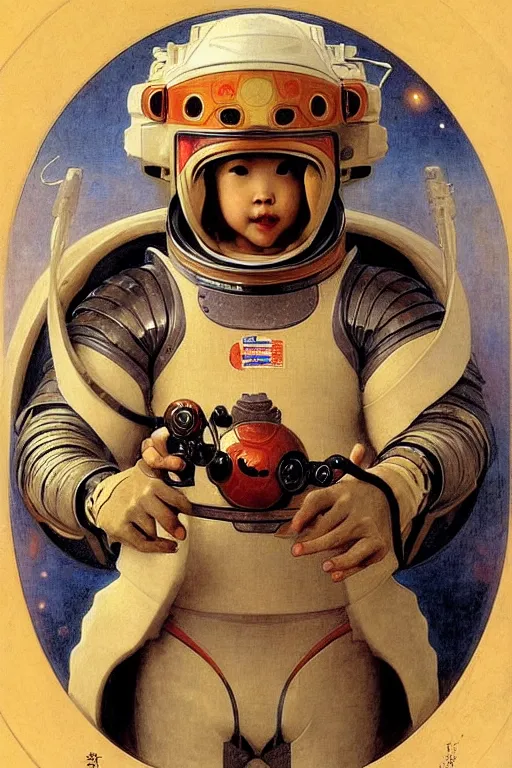 Prompt: portrait of a astronaut is a chinese dragon in armor and helmet, majestic, solemn, in space, by bouguereau