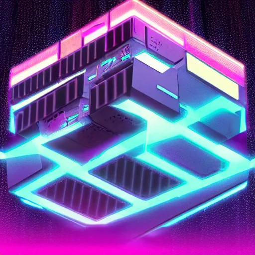 Prompt: borg cube, synthwave,