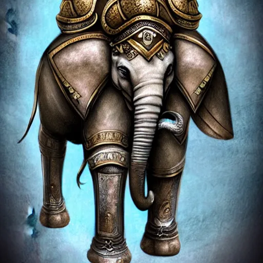 Image similar to elephantine armored knight with elephant face, fantasy illustration