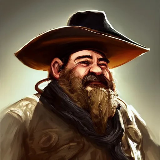 Prompt: a portrait of a dwarf with a cowboy hat on with an American flag scarf, D&D, sci-fi, elegant, hopeful, muscular, highly detailed, digital painting, artstation, concept art, smooth, sharp focus, illustration