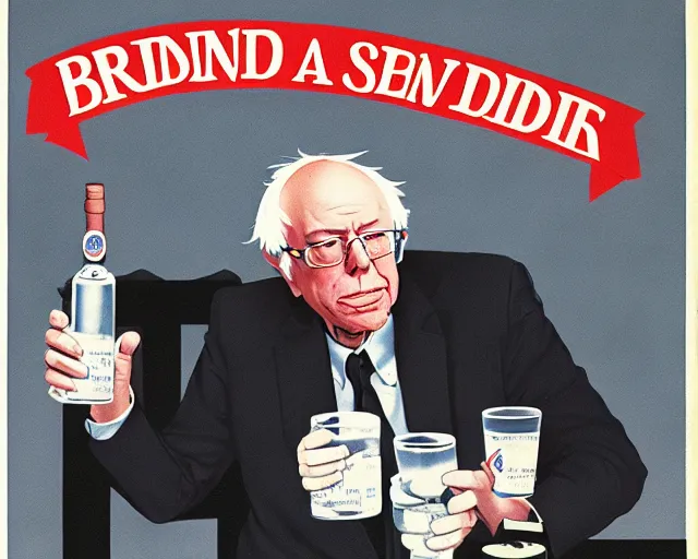 Prompt: bernie sanders drinking vodka with the soviets in the 8 0 s, propaganda poster