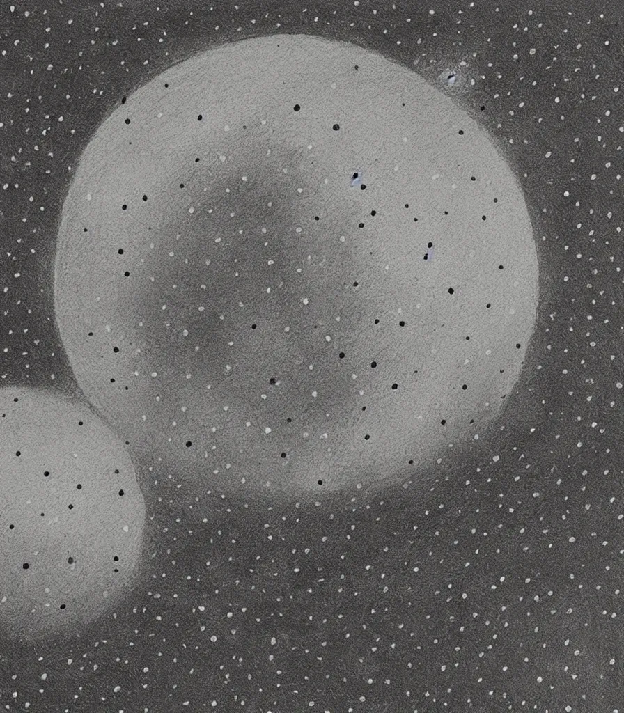 Image similar to a beautiful painting of a planet made out of small circles, rough charcoal sketch, black dots