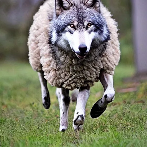 Image similar to a wolf dressed up as a sheep