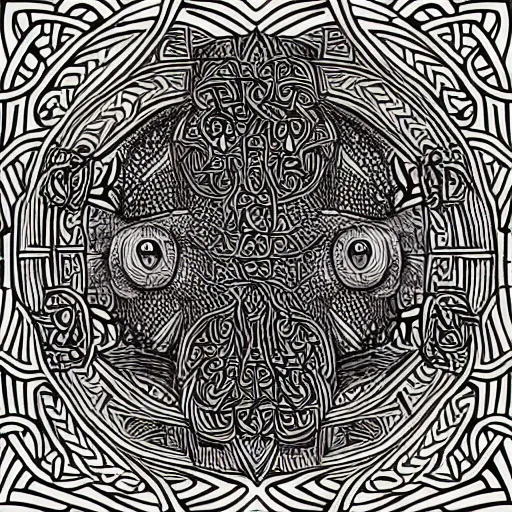 Image similar to an intricate grizzly bear designed by mc escher, line art, celtic, illustration, dynamic image