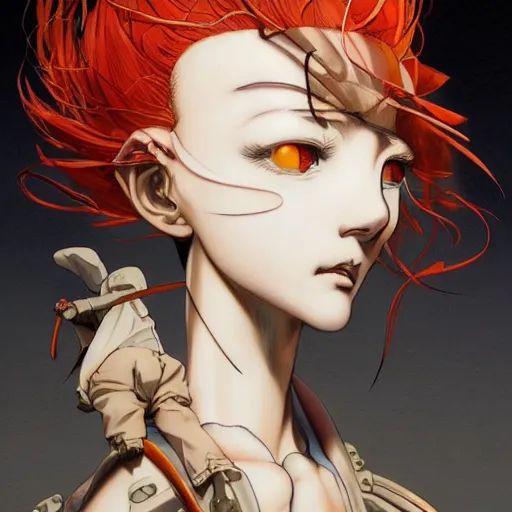 Image similar to prompt : flames and blades character portrait soft light painted by james jean and katsuhiro otomo and erik jones, inspired by evangeleon anime, smooth face feature, intricate oil painting, high detail illustration, sharp high detail, manga and anime 1 9 9 9