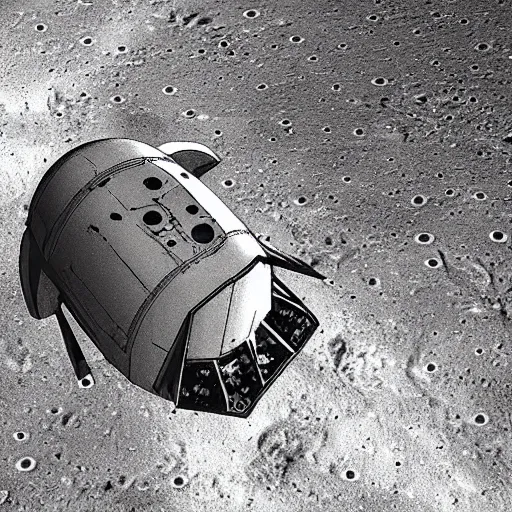 Prompt: a ruined spaceship on the moon, science fiction