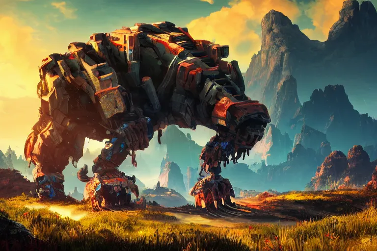 Image similar to tremortusk machine mecanical creature robot of horizon forbidden west horizon zero dawn bioluminiscence global illumination ray tracing hdr fanart arstation by ian pesty and alena aenami artworks in 4 k