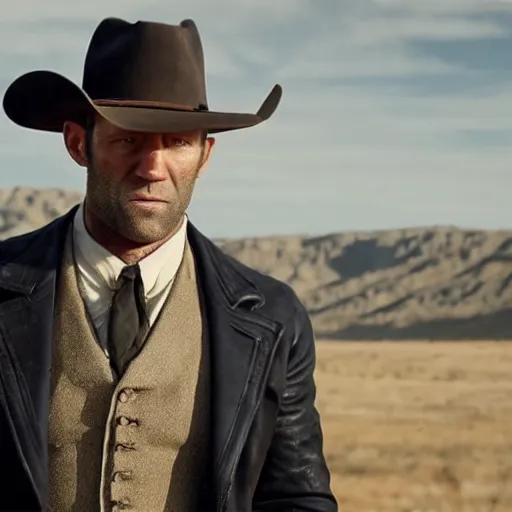 Image similar to jason statham as a cowboy in westworld