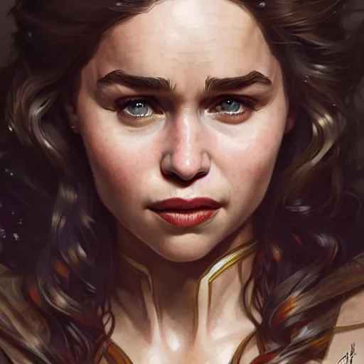 Prompt: beautiful Emilia Clarke as Flash, western, closeup, D&D, fantasy, intricate, elegant, highly detailed, digital painting, artstation, concept art, matte, sharp focus, illustration, art by Artgerm and Greg Rutkowski and Alphonse Mucha