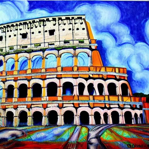 Prompt: a painting of the colosseum in rome, an ultrafine detailed painting by Eric Dinyer, instagram contest winner, modern european fauvism, acrylic art, detailed painting-n9