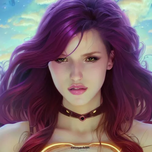 Image similar to ultra realistic illustration, bella thorne as starfire anime, intricate, elegant, highly detailed, digital painting, artstation, concept art, smooth, sharp focus, illustration, art by artgerm and greg rutkowski and alphonse mucha and wlop