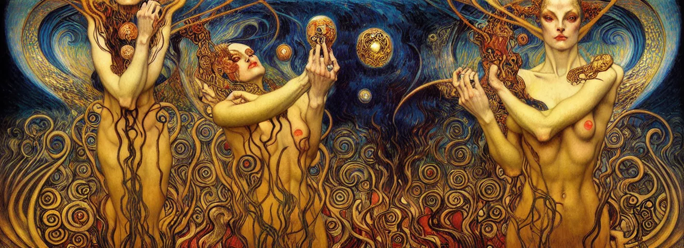 Image similar to Divine Chaos Engine by Karol Bak, Jean Delville, William Blake, Gustav Klimt, and Vincent Van Gogh, symbolist, visionary