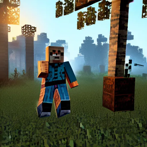 Image similar to dead by daylight in the style of minecraft