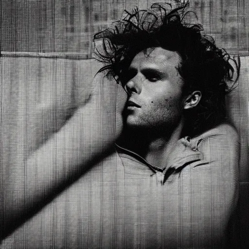 Prompt: grainy abstract expired film photo of mikky ekko, 1960s, by Henri Cartier-Bresson, Dan Mumford and Josan Gonzalez, 50mm lens cinematic, black and white filter, ultra detailed, hyper realism