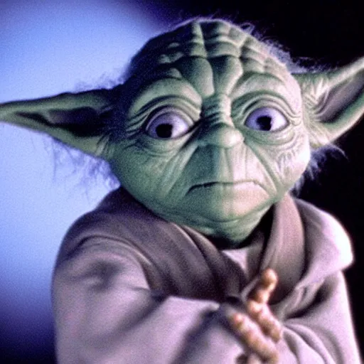 Image similar to a film still of yoda's spirit as a luminescent hologram type thing in star wars realistic, detailed