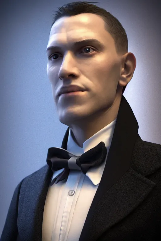 Prompt: a 🌛 wearing a formal overcoat, portait photo profile picture, hyperrealistic concept art, octane render, unreal engine 5, digital art hi