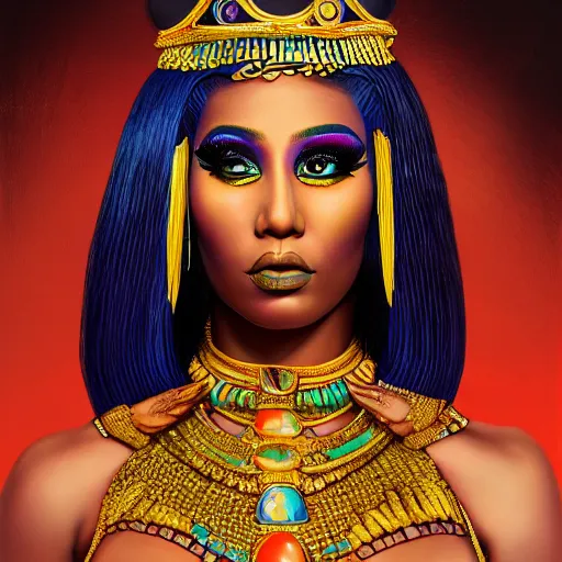 Prompt: an extremely psychedelic portrait of nicki minaj in thong dressed as cleopatra, surreal, lsd, face, detailed, intricate, elegant, highly detailed, digital painting, artstation, concept art, smooth, sharp focus, illustration,