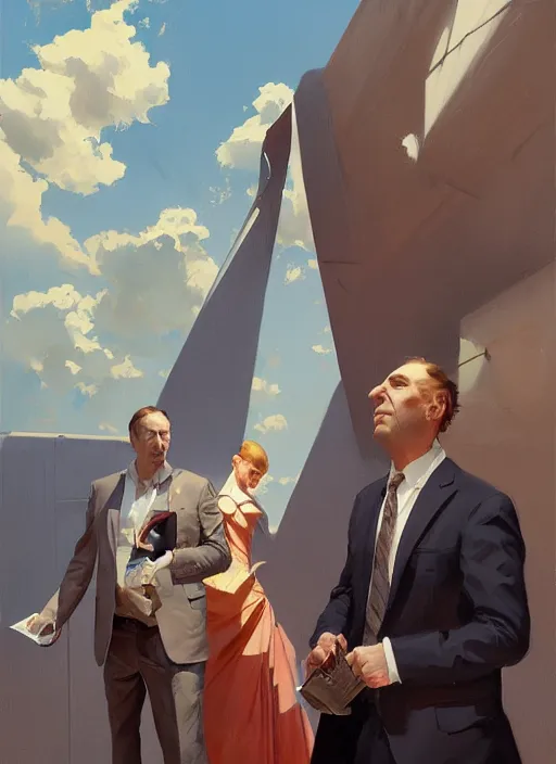 Image similar to portrait of saul goodman, lawyer clothing, painting by sargent and leyendecker, asymmetrical, intricate, elegant, matte painting, illustration,, by rhads, by greg rutkowski, by greg tocchini, by james gilleard, by joe fenton